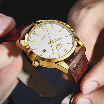 LIGE Heren Horloge Bruin Leer - Stijlvol Militair Quartz Hor, Verzenden, Nieuw