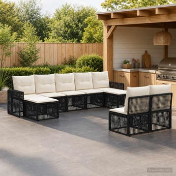 vidaXL Tuinbankenset 9 st Zwart en Cream Wit poly rattan, Verzenden, Nieuw, Meer dan 8 zitplaatsen