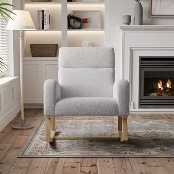 Lichtgrijze Schommelstoel – Lamsfluweel en Met Opbergzakken, Huis en Inrichting, Stoelen, Hout, Verzenden, Wit, Nieuw