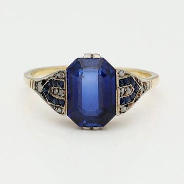 Ring - 18 karaat Geel goud, Witgoud Saffier - Diamant, Nieuw