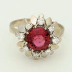 Ring - 14 karaat Witgoud Toermalijn - Diamant, Nieuw