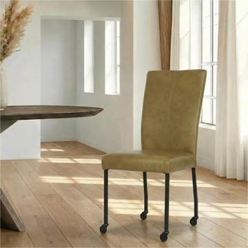 Leren eetkamerstoel Deal - Granada Olive (olijf) - Poten, Ophalen of Verzenden, Nieuw, Leer, Modern