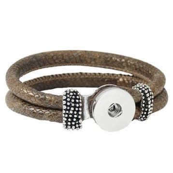Fako Bijoux - Armband - Click Buttons - Slang - Beige/Goud, Verzenden, Nieuw