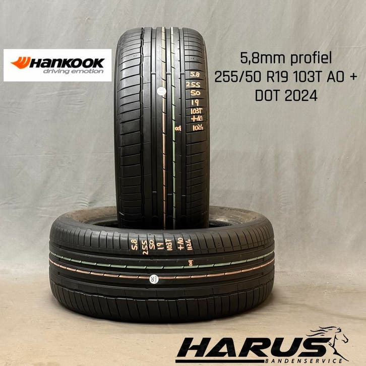 255/50/19 103T AO Hankook zomerbanden 5,8mm profiel 2X, Auto-onderdelen, Banden en Velgen, 19 inch, Erkend duurzaam, Zomerbanden