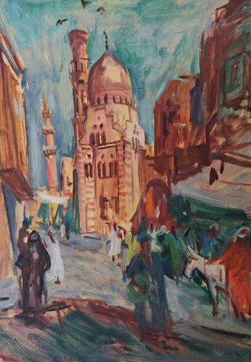 Hans Pilhs (1903-1986) - Kairo, doppelseitig bemalt, Antiek en Kunst