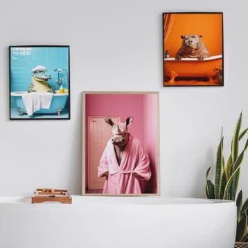 Grappige Dieren Poster Set - Kangoeroe, Nijlpaard, Olifant i