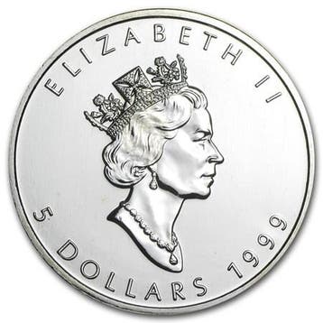 Canadian Maple Leaf 1 oz 1999 (1.229.442 oplage), Verzenden, Noord-Amerika, Losse munt, Zilver
