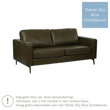 Leren bank Match - 2,5 zits - Toledo Sky Blue (lichtblauw), 150 tot 200 cm, Nieuw, Ophalen of Verzenden, Rechte bank