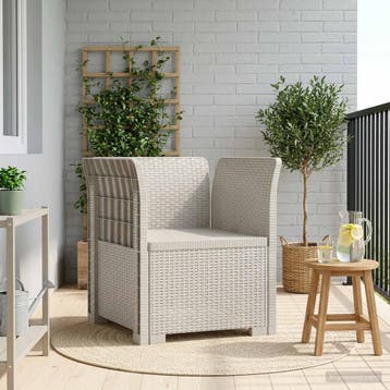 vidaXL Eénpersoons Fauteuil Rattan Look PP Wit, Tuin en Terras, Tuinsets en Loungesets, Verzenden, Nieuw