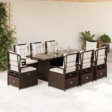 vidaXL 9-delige Tuinset met kussens poly rattan bruin, Verzenden, Nieuw, 8 zitplaatsen, Tuinset