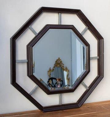 Wandspiegel- octagonale geometrisch - Hout, Aluminium, Glas