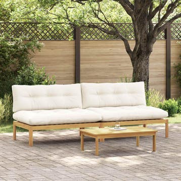 vidaXL Midden Sofaset Licht Acacia en Crème Wit Acaciahout, Verzenden, Nieuw