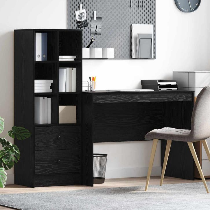vidaXL Bureau met lade 2 pcs Zwart Eiken, Huis en Inrichting, Bureaus, Nieuw, Verzenden