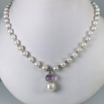 Halsketting Zilver Parel - Parel - Akoya-SSP 5x12MM Fluoriet, Nieuw