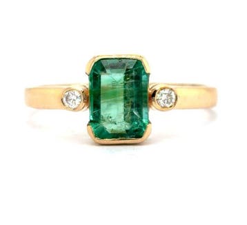 Ring - 14 karaat Geel goud - 1.02ct. tw. Smaragd - Diamant, Nieuw