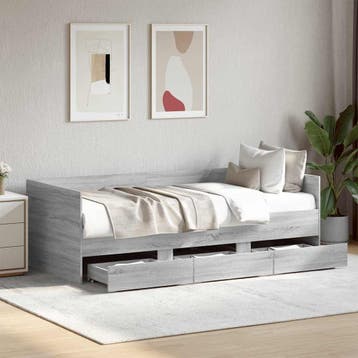 vidaXL Slaapbank met lades zonder matras 100x200 cm grijs, 100 cm, Eenpersoons, Verzenden, Nieuw