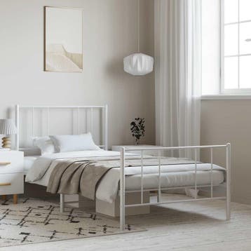 vidaXL Bedframe met hoofd- en voeteneinde metaal wit 100x190, 100 cm, Eenpersoons, Verzenden, Wit