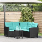 vidaXL Tuinbank met kussen 2 pcs Zwart en Turquoise Poly, Verzenden, Nieuw, Rotan, 2 zitplaatsen