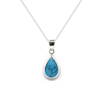 Zilveren ketting met druppelhanger turkoois blauw, Verzenden, Nieuw, Zilver