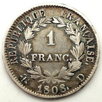Frankrijk. Napoléon I (1804-1814). 1 Franc 1808-D, Lyon