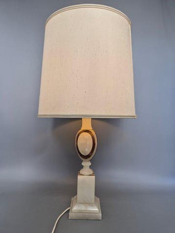 Vintage Alabaster Tischlampe – Elegantes Streifendesign aus, Antiek en Kunst, Curiosa en Brocante