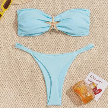 Bandeau Bikini Set met Sterrenornament - Sky Blue Push-Up Th, Kleding | Dames, Verzenden, Nieuw
