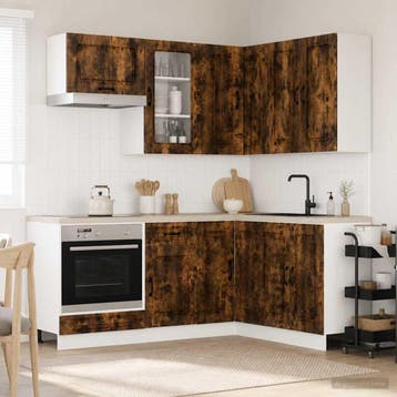 vidaXL Keukenblok KALMAR 8 st Gerookt eiken Bewerkt hout, Huis en Inrichting, Verzenden, Nieuw, Bruin