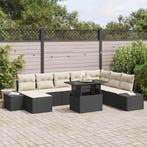vidaXL Tuin Sofa Set met kussen 9 pcs Zwart en Crème poly, Verzenden, Nieuw, Rotan, Meer dan 8 zitplaatsen