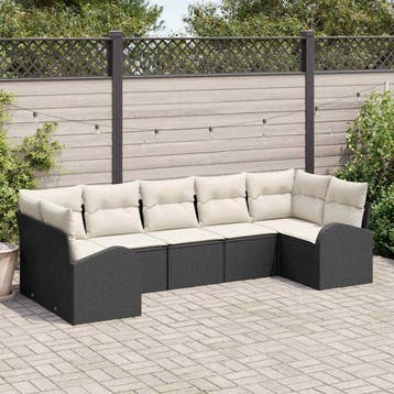vidaXL Tuinbankenset 7 st Zwart en Wit poly rattan, Verzenden, Nieuw, 7 zitplaatsen