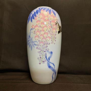 Kanyo Sometsuke porseleinen vaas met wisteria en vogel, 30,5, Antiek en Kunst