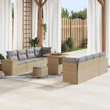 vidaXL Tuin Sofa Set 11 st Beige poly rattan, Verzenden, Nieuw, Meer dan 8 zitplaatsen