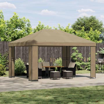vidaXL Paviljoen 4 × 3 m Beige Polyester en staal 190 gsm, Verzenden, Nieuw