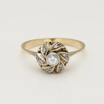 Ring - 14 karaat Geel goud, Witgoud Diamant (Natuurlijk), Sieraden, Tassen en Uiterlijk, Ringen, Nieuw