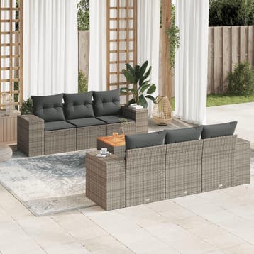 vidaXL 7-delige Loungeset met kussens poly rattan grijs, Tuin en Terras, Tuinsets en Loungesets, Verzenden, Nieuw, Loungeset