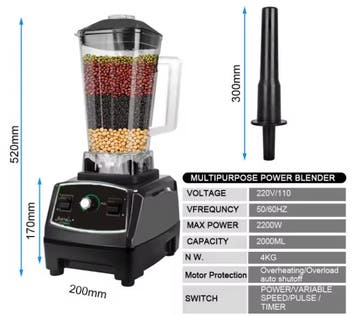 Professionele Blender 2200W – 3HP Smoothie en Food Mixer, Witgoed en Apparatuur, Keukenmixers, Verzenden, Nieuw