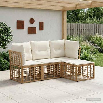 vidaXL Buiten bankenset Naturel Polyester, Verzenden, Nieuw, Rotan
