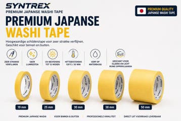Syntrex Premium Japanse Washi Tape - 50mm 50 meter, Ophalen of Verzenden, Nieuw, Overige typen