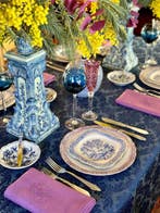 Tafellaken voor grote tafels, blauw damast - Tafelkleed -