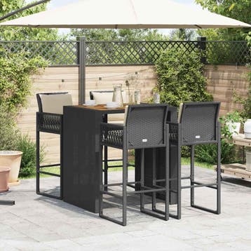 vidaXL 5-delige Tuinbarset met kussens poly rattan acacia, Verzenden, Nieuw, 4 zitplaatsen