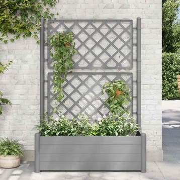 vidaXL Plantenbak met latwerk 100x43x142 cm PP-steen grijs, Kunststof, 100 cm of meer, Verzenden, Nieuw
