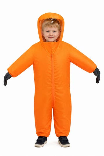 KIMU® Opblaas Kostuum Kinderen Quarantaine Oranje 122 128 13, Ophalen of Verzenden, Nieuw, Carnaval, Kleding