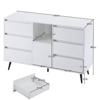 Dressoir 120×40×80 cm met LED, 6 Lades en Push-Open Deuren, Verzenden, Nieuw