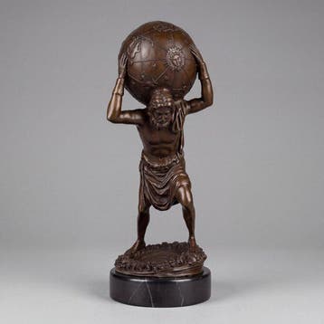 Beeld, Atlas draagt de Hemelbol 31 cm - 31 cm - Brons