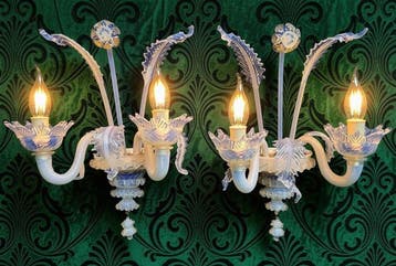 Wandkandelaar (2) - Zeldzaam opaalglas uit Murano