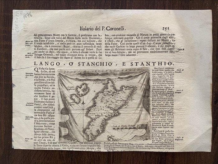 Griekenland - Boekpagina met kaart - Antieke kaart van Kos, Boeken, Atlassen en Landkaarten