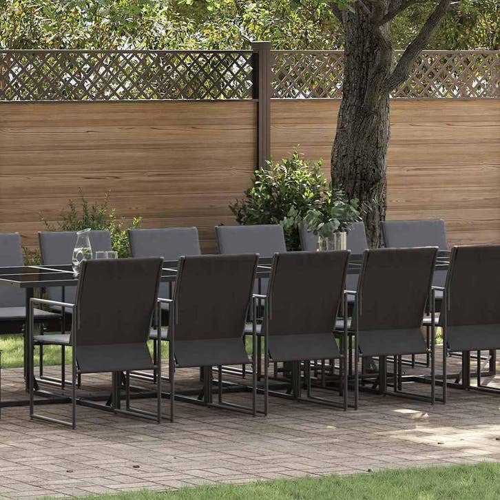 vidaXL Tuin eettafelset 17 pcs Zwart Staal, Tuin en Terras, Tuinsets en Loungesets, Nieuw, Rvs, Verzenden