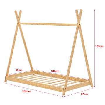 [en.casa] Kinderbed Vimpeli tipi met matras bamboe 90x200 cm, Verzenden, Nieuw