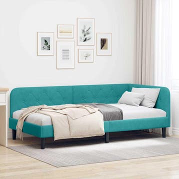vidaXL Hoekbedframe Turquoise 90 x 190 cm Fluweel, Verzenden, Nieuw, Eenpersoons, Stof