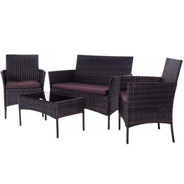 Tuinset - 4 Delig - Stoelen - Bank - Tafel - Rotan - Bruin, Tuin en Terras, Ophalen of Verzenden, Nieuw