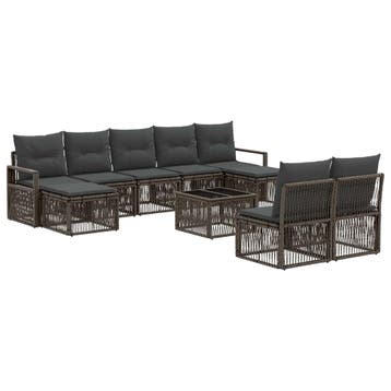 vidaXL Tuinbankenset 10 pcs Grijs poly rattan, Verzenden, Nieuw, Meer dan 8 zitplaatsen